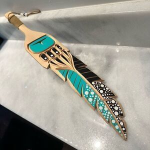 NWOT Canadian Art Christian Chris Turo Wolf Paw Feather Wood Carvings Signed OS